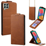 Cover a libro verticale in similpelle vegana tinta unita con tracolla, For Samsung Galaxy M33 5G