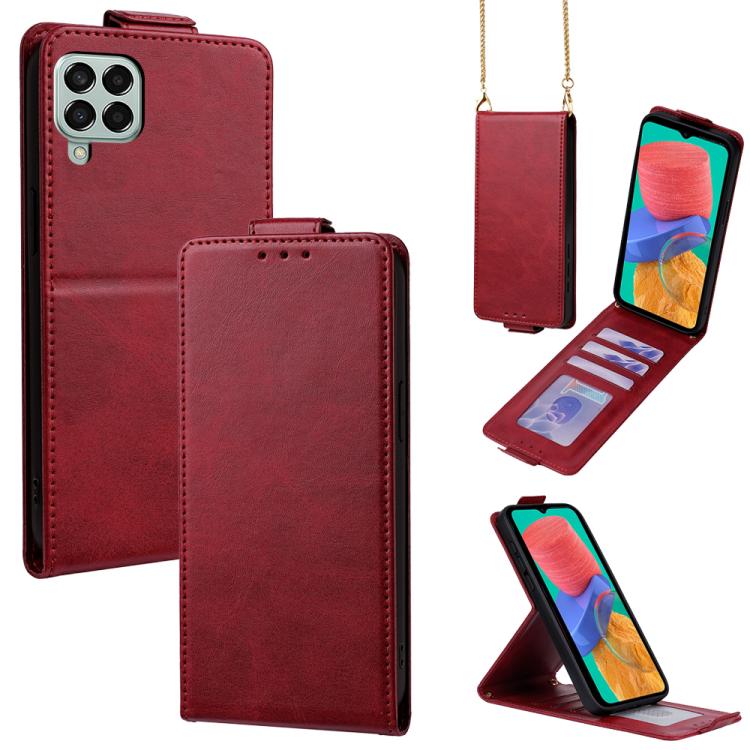 Cover a libro verticale in similpelle vegana tinta unita con tracolla, For Samsung Galaxy M33 5G