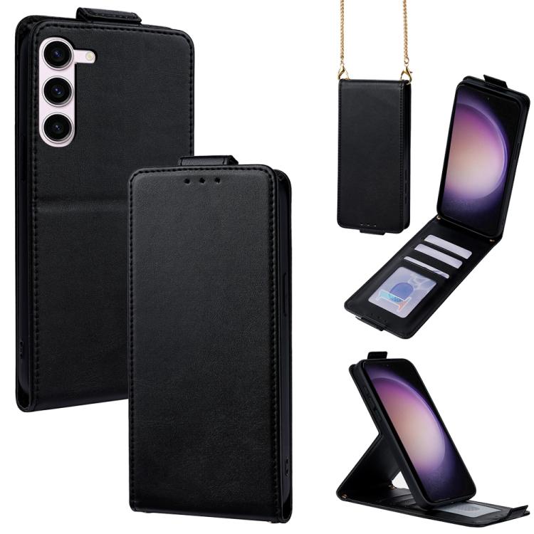 Cover a libro verticale in similpelle vegana tinta unita con tracolla, For Samsung Galaxy S23 FE 5G, For Samsung Galaxy S23 Ultra 5G, For Samsung Galaxy S23+ 5G, For Samsung Galaxy S23 5G, For Samsung Galaxy S20 FE 5G