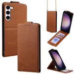 Cover a libro verticale in similpelle vegana tinta unita con tracolla, For Samsung Galaxy S23 FE 5G, For Samsung Galaxy S23 Ultra 5G, For Samsung Galaxy S23+ 5G, For Samsung Galaxy S23 5G, For Samsung Galaxy S20 FE 5G