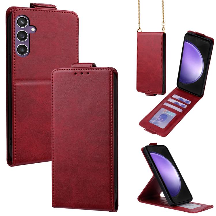 Cover a libro verticale in similpelle vegana tinta unita con tracolla, For Samsung Galaxy S23 FE 5G, For Samsung Galaxy S23 Ultra 5G, For Samsung Galaxy S23+ 5G, For Samsung Galaxy S23 5G, For Samsung Galaxy S20 FE 5G
