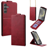 Cover a libro verticale in similpelle vegana tinta unita con tracolla, For Samsung Galaxy S25+ 5G, For Samsung Galaxy S25 Ultra 5G, For Samsung Galaxy S24 FE 5G, For Samsung Galaxy S24 Ultra 5G, For Samsung Galaxy S24+ 5G, For Samsung Galaxy S24 5G