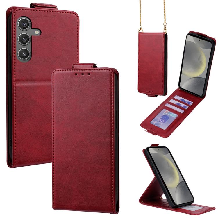 Cover a libro verticale in similpelle vegana tinta unita con tracolla, For Samsung Galaxy S25+ 5G, For Samsung Galaxy S25 Ultra 5G, For Samsung Galaxy S24 FE 5G, For Samsung Galaxy S24 Ultra 5G, For Samsung Galaxy S24+ 5G, For Samsung Galaxy S24 5G