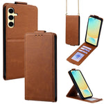Cover a libro verticale in similpelle vegana tinta unita con tracolla, For Samsung Galaxy S25+ 5G, For Samsung Galaxy S25 Ultra 5G, For Samsung Galaxy S24 FE 5G, For Samsung Galaxy S24 Ultra 5G, For Samsung Galaxy S24+ 5G, For Samsung Galaxy S24 5G
