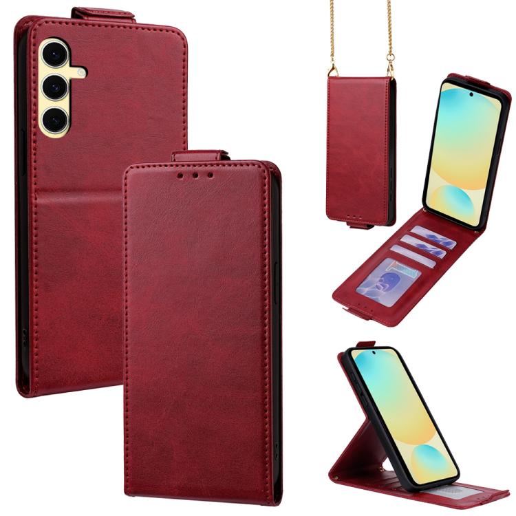 Cover a libro verticale in similpelle vegana tinta unita con tracolla, For Samsung Galaxy S25+ 5G, For Samsung Galaxy S25 Ultra 5G, For Samsung Galaxy S24 FE 5G, For Samsung Galaxy S24 Ultra 5G, For Samsung Galaxy S24+ 5G, For Samsung Galaxy S24 5G