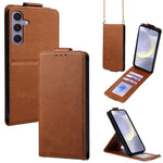 Cover a libro verticale in similpelle vegana tinta unita con tracolla, For Samsung Galaxy S25+ 5G, For Samsung Galaxy S25 Ultra 5G, For Samsung Galaxy S24 FE 5G, For Samsung Galaxy S24 Ultra 5G, For Samsung Galaxy S24+ 5G, For Samsung Galaxy S24 5G