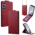 Cover a libro verticale in similpelle vegana tinta unita con tracolla, For Samsung Galaxy S25+ 5G, For Samsung Galaxy S25 Ultra 5G, For Samsung Galaxy S24 FE 5G, For Samsung Galaxy S24 Ultra 5G, For Samsung Galaxy S24+ 5G, For Samsung Galaxy S24 5G