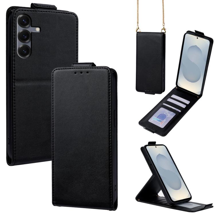 Cover a libro verticale in similpelle vegana tinta unita con tracolla, For Galaxy S26+ 5G, For Galaxy S26 Ultra 5G, For Galaxy S26 5G, For Samsung Galaxy S25 FE 5G, For Samsung Galaxy S25 Edge 5G, For Samsung Galaxy S25 5G