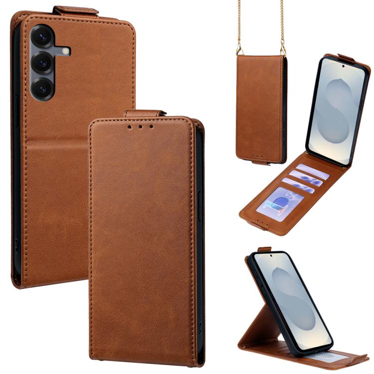 Cover a libro verticale in similpelle vegana tinta unita con tracolla, For Galaxy S26+ 5G, For Galaxy S26 Ultra 5G, For Galaxy S26 5G, For Samsung Galaxy S25 FE 5G, For Samsung Galaxy S25 Edge 5G, For Samsung Galaxy S25 5G