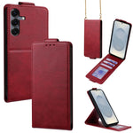 Cover a libro verticale in similpelle vegana tinta unita con tracolla, For Galaxy S26+ 5G, For Galaxy S26 Ultra 5G, For Galaxy S26 5G, For Samsung Galaxy S25 FE 5G, For Samsung Galaxy S25 Edge 5G, For Samsung Galaxy S25 5G