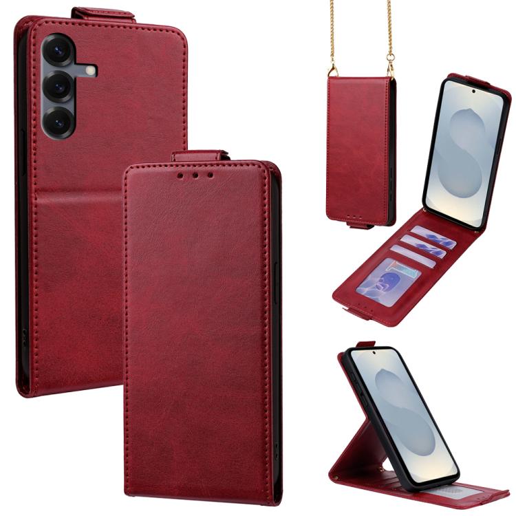 Cover a libro verticale in similpelle vegana tinta unita con tracolla, For Galaxy S26+ 5G, For Galaxy S26 Ultra 5G, For Galaxy S26 5G, For Samsung Galaxy S25 FE 5G, For Samsung Galaxy S25 Edge 5G, For Samsung Galaxy S25 5G