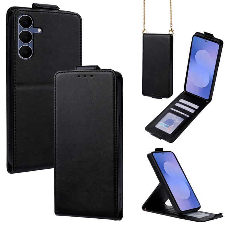 Cover a libro verticale in similpelle vegana tinta unita con tracolla, For Galaxy S26+ 5G, For Galaxy S26 Ultra 5G, For Galaxy S26 5G, For Samsung Galaxy S25 FE 5G, For Samsung Galaxy S25 Edge 5G, For Samsung Galaxy S25 5G