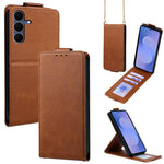 Cover a libro verticale in similpelle vegana tinta unita con tracolla, For Galaxy S26+ 5G, For Galaxy S26 Ultra 5G, For Galaxy S26 5G, For Samsung Galaxy S25 FE 5G, For Samsung Galaxy S25 Edge 5G, For Samsung Galaxy S25 5G