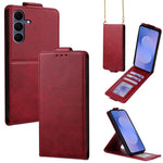 Cover a libro verticale in similpelle vegana tinta unita con tracolla, For Galaxy S26+ 5G, For Galaxy S26 Ultra 5G, For Galaxy S26 5G, For Samsung Galaxy S25 FE 5G, For Samsung Galaxy S25 Edge 5G, For Samsung Galaxy S25 5G