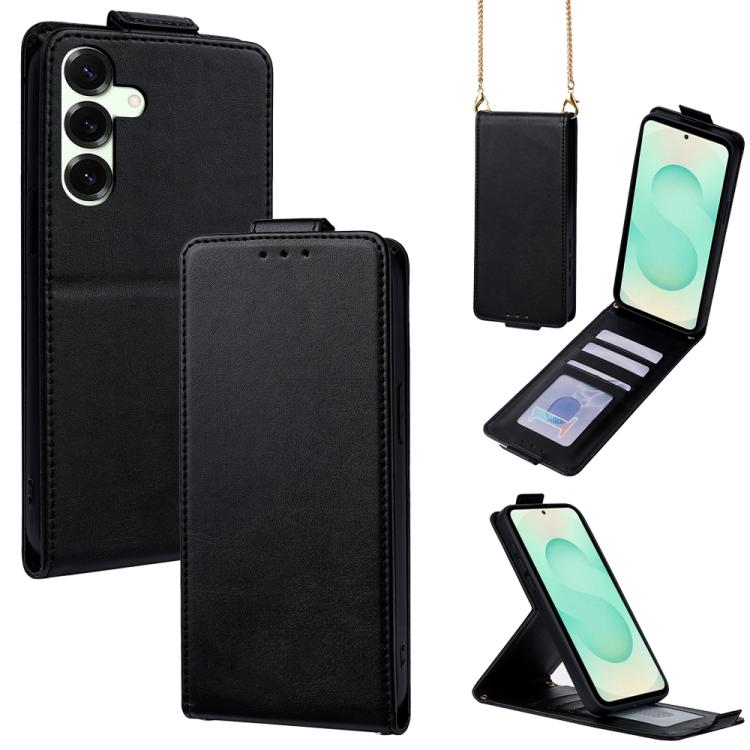 Cover a libro verticale in similpelle vegana tinta unita con tracolla, For Samsung Galaxy S25+ 5G, For Samsung Galaxy S25 Ultra 5G, For Samsung Galaxy S24 FE 5G, For Samsung Galaxy S24 Ultra 5G, For Samsung Galaxy S24+ 5G, For Samsung Galaxy S24 5G