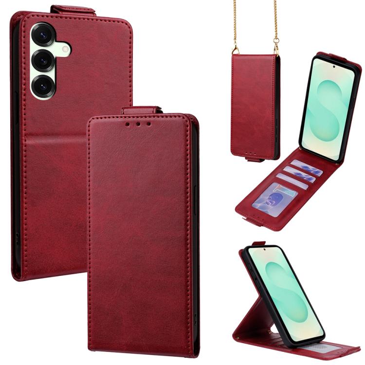 Cover a libro verticale in similpelle vegana tinta unita con tracolla, For Samsung Galaxy S25+ 5G, For Samsung Galaxy S25 Ultra 5G, For Samsung Galaxy S24 FE 5G, For Samsung Galaxy S24 Ultra 5G, For Samsung Galaxy S24+ 5G, For Samsung Galaxy S24 5G