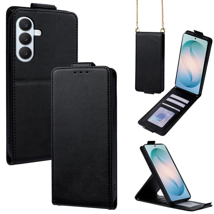 Cover a libro verticale in similpelle vegana tinta unita con tracolla, For Galaxy S26+ 5G, For Galaxy S26 Ultra 5G, For Galaxy S26 5G, For Samsung Galaxy S25 FE 5G, For Samsung Galaxy S25 Edge 5G, For Samsung Galaxy S25 5G