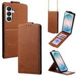 Cover a libro verticale in similpelle vegana tinta unita con tracolla, For Galaxy S26+ 5G, For Galaxy S26 Ultra 5G, For Galaxy S26 5G, For Samsung Galaxy S25 FE 5G, For Samsung Galaxy S25 Edge 5G, For Samsung Galaxy S25 5G