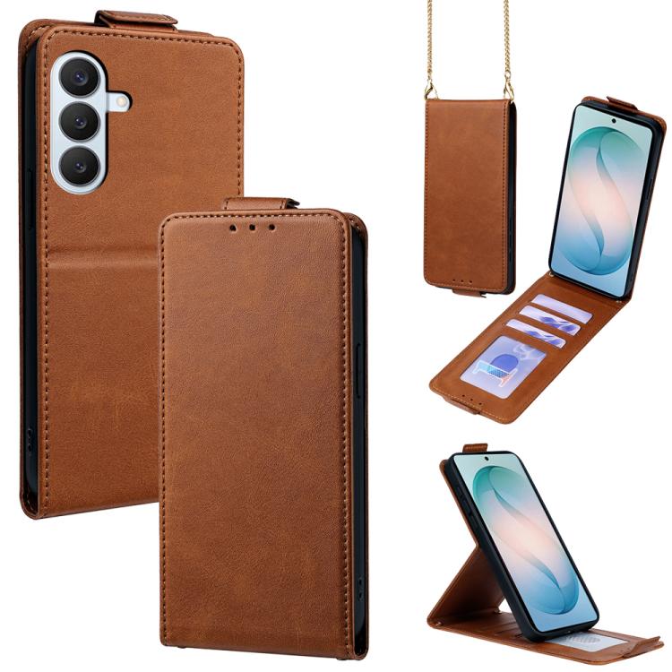 Cover a libro verticale in similpelle vegana tinta unita con tracolla, For Galaxy S26+ 5G, For Galaxy S26 Ultra 5G, For Galaxy S26 5G, For Samsung Galaxy S25 FE 5G, For Samsung Galaxy S25 Edge 5G, For Samsung Galaxy S25 5G