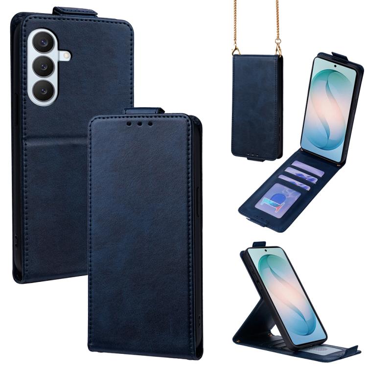 Cover a libro verticale in similpelle vegana tinta unita con tracolla, For Galaxy S26+ 5G, For Galaxy S26 Ultra 5G, For Galaxy S26 5G, For Samsung Galaxy S25 FE 5G, For Samsung Galaxy S25 Edge 5G, For Samsung Galaxy S25 5G