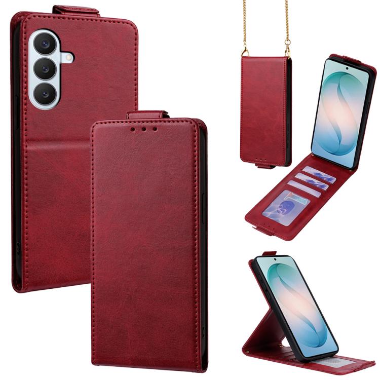 Cover a libro verticale in similpelle vegana tinta unita con tracolla, For Galaxy S26+ 5G, For Galaxy S26 Ultra 5G, For Galaxy S26 5G, For Samsung Galaxy S25 FE 5G, For Samsung Galaxy S25 Edge 5G, For Samsung Galaxy S25 5G