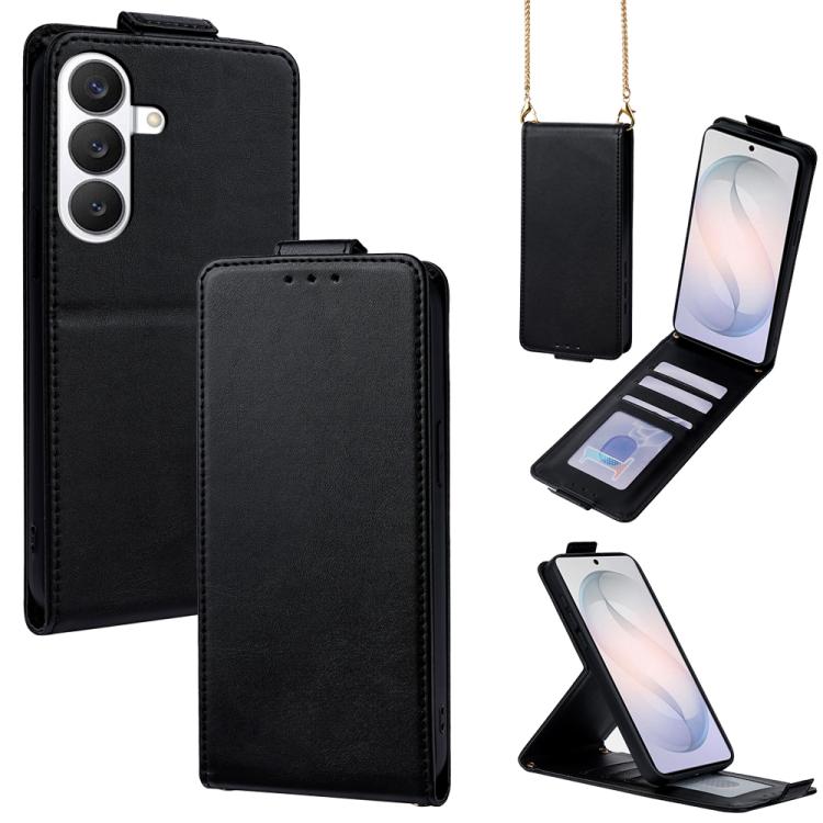 Cover a libro verticale in similpelle vegana tinta unita con tracolla, For Galaxy S26+ 5G, For Galaxy S26 Ultra 5G, For Galaxy S26 5G, For Samsung Galaxy S25 FE 5G, For Samsung Galaxy S25 Edge 5G, For Samsung Galaxy S25 5G