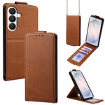 Cover a libro verticale in similpelle vegana tinta unita con tracolla, For Galaxy S26+ 5G, For Galaxy S26 Ultra 5G, For Galaxy S26 5G, For Samsung Galaxy S25 FE 5G, For Samsung Galaxy S25 Edge 5G, For Samsung Galaxy S25 5G