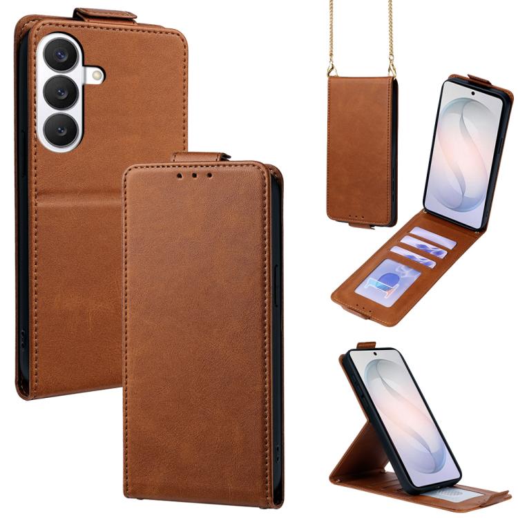 Cover a libro verticale in similpelle vegana tinta unita con tracolla, For Galaxy S26+ 5G, For Galaxy S26 Ultra 5G, For Galaxy S26 5G, For Samsung Galaxy S25 FE 5G, For Samsung Galaxy S25 Edge 5G, For Samsung Galaxy S25 5G