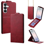 Cover a libro verticale in similpelle vegana tinta unita con tracolla, For Galaxy S26+ 5G, For Galaxy S26 Ultra 5G, For Galaxy S26 5G, For Samsung Galaxy S25 FE 5G, For Samsung Galaxy S25 Edge 5G, For Samsung Galaxy S25 5G