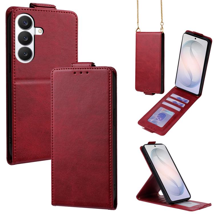 Cover a libro verticale in similpelle vegana tinta unita con tracolla, For Galaxy S26+ 5G, For Galaxy S26 Ultra 5G, For Galaxy S26 5G, For Samsung Galaxy S25 FE 5G, For Samsung Galaxy S25 Edge 5G, For Samsung Galaxy S25 5G