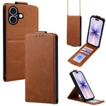 Cover a libro verticale in similpelle vegana tinta unita con tracolla, For iPhone 17e / 16e, For iPhone 17 Pro Max, For iPhone 17 Pro, For iPhone 17, For iPhone Air, For iPhone 16 Pro Max