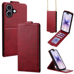 Cover a libro verticale in similpelle vegana tinta unita con tracolla, For iPhone 17e / 16e, For iPhone 17 Pro Max, For iPhone 17 Pro, For iPhone 17, For iPhone Air, For iPhone 16 Pro Max