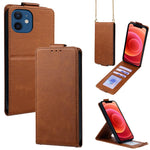 Cover a libro verticale in similpelle vegana tinta unita con tracolla, For iPhone 13 Pro, For iPhone 13, For iPhone 13 mini, For iPhone 12 / 12 Pro, For iPhone 12 Pro Max, For iPhone 12 mini