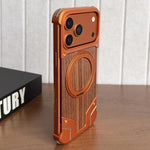 Custodia per telefono magnetica con supporto girevole a 360° in metallo e legno di noce, armatura, senza cornice., For iPhone 17 Pro Max, For iPhone 17 Pro