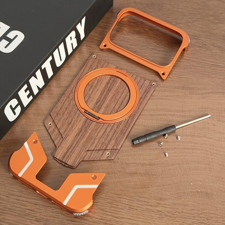 Custodia per telefono magnetica con supporto girevole a 360° in metallo e legno di noce, armatura, senza cornice., For iPhone 17 Pro Max, For iPhone 17 Pro