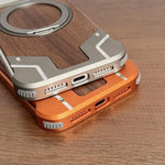 Custodia per telefono magnetica con supporto girevole a 360° in metallo e legno di noce, armatura, senza cornice., For iPhone 17 Pro Max, For iPhone 17 Pro