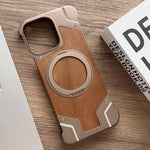 Custodia per telefono magnetica con supporto girevole a 360° in metallo e legno di noce, armatura, senza cornice., For iPhone 16 Pro Max, For iPhone 16 Pro
