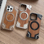 Custodia per telefono magnetica con supporto girevole a 360° in metallo e legno di noce, armatura, senza cornice., For iPhone 16 Pro Max, For iPhone 16 Pro