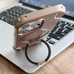 Custodia per telefono magnetica con supporto girevole a 360° in metallo e legno di noce, armatura, senza cornice., For iPhone 16 Pro Max, For iPhone 16 Pro