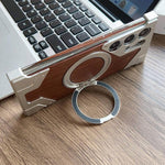 Custodia per telefono magnetica con supporto girevole a 360° in metallo e legno di noce, armatura, senza cornice., For Samsung Galaxy S26 Ultra 5G, For Samsung Galaxy S25 Ultra 5G, For Samsung Galaxy S24 Ultra 5G