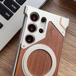 Custodia per telefono magnetica con supporto girevole a 360° in metallo e legno di noce, armatura, senza cornice., For Samsung Galaxy S26 Ultra 5G, For Samsung Galaxy S25 Ultra 5G, For Samsung Galaxy S24 Ultra 5G