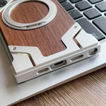 Custodia per telefono magnetica con supporto girevole a 360° in metallo e legno di noce, armatura, senza cornice., For Samsung Galaxy S26 Ultra 5G, For Samsung Galaxy S25 Ultra 5G, For Samsung Galaxy S24 Ultra 5G