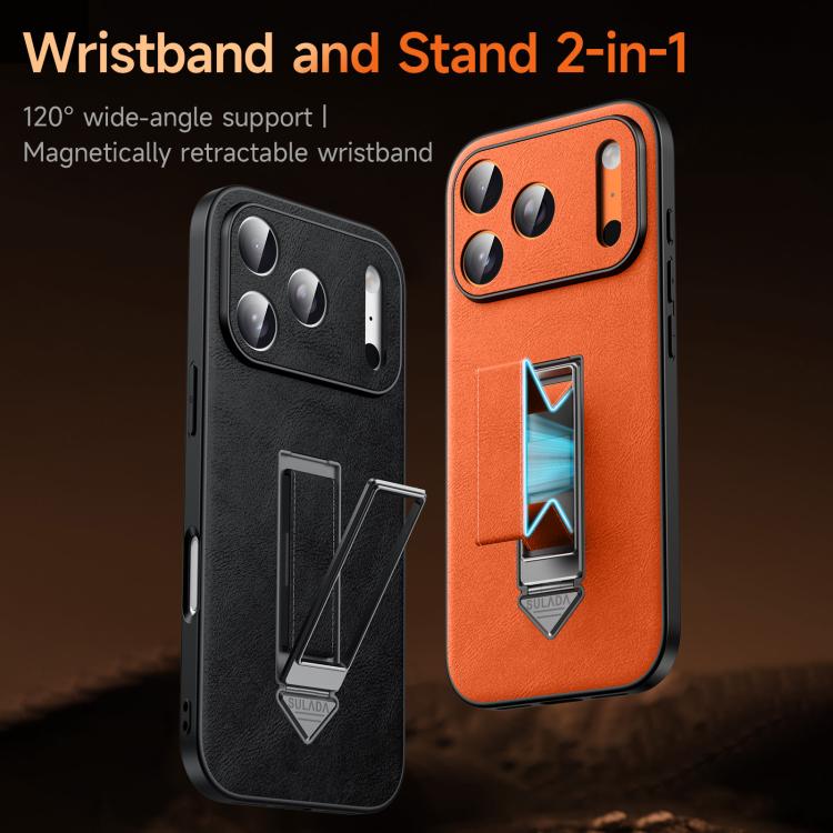 Custodia per telefono SULADA con cinturino da polso, supporto metallico nascosto e similpelle., For iPhone 17 Pro Max, For iPhone 17 Pro, For iPhone 17, For iPhone 16 Pro Max, For iPhone 16 Pro, For iPhone 16