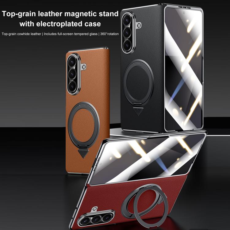 Custodia per telefono SULADA in vera pelle con supporto magnetico girevole e pellicola protettiva integrata., For Samsung Galaxy Z Fold7 5G