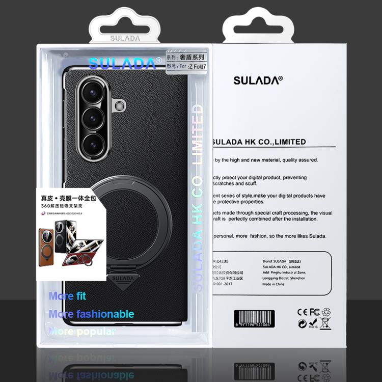 Custodia per telefono SULADA in vera pelle con supporto magnetico girevole e pellicola protettiva integrata., For Samsung Galaxy Z Fold7 5G