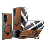 Custodia per telefono SULADA in vera pelle con supporto magnetico girevole e pellicola protettiva integrata., For Samsung Galaxy Z Fold7 5G