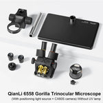 Microscopio trinoculare QianLi 6558 Gorilla 6.5X-58X con sorgente luminosa e fotocamera CX60S., with Light Source + CX60S Camera,US Plug, with Light Source + CX60S Camera,EU Plug