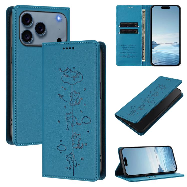Custodia per telefono in ecopelle con protezione RFID magnetica e stampa a rilievo di simpatici gattini., For iPhone 17 Pro, For iPhone 17