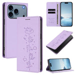 Custodia per telefono in ecopelle con protezione RFID magnetica e stampa a rilievo di simpatici gattini., For iPhone 17 Pro, For iPhone 17