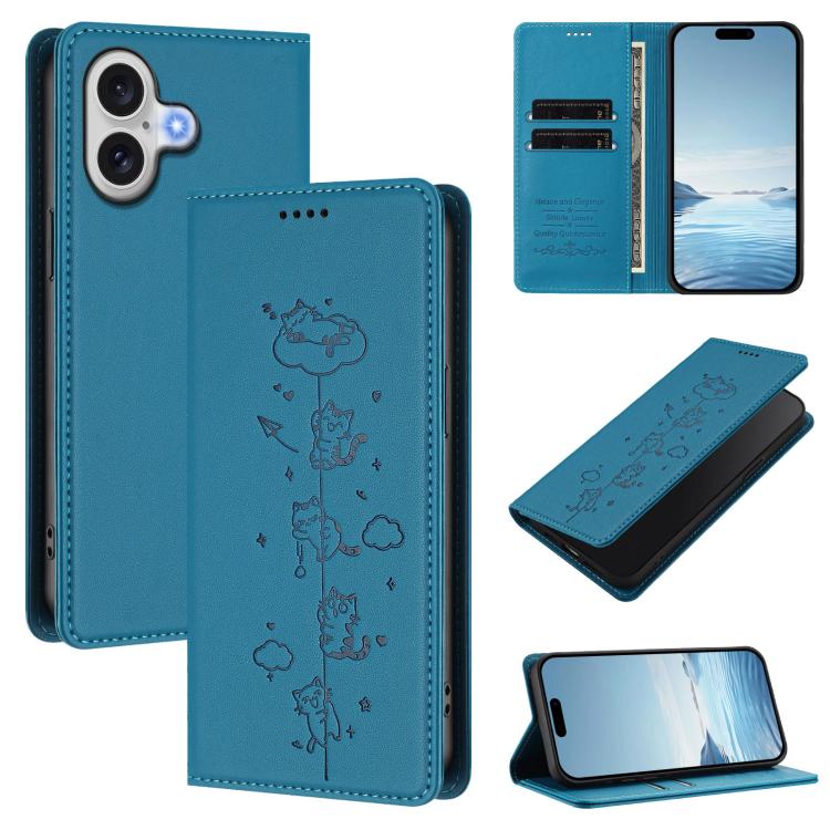 Custodia per telefono in ecopelle con protezione RFID magnetica e stampa a rilievo di simpatici gattini., For iPhone 17 Pro, For iPhone 17